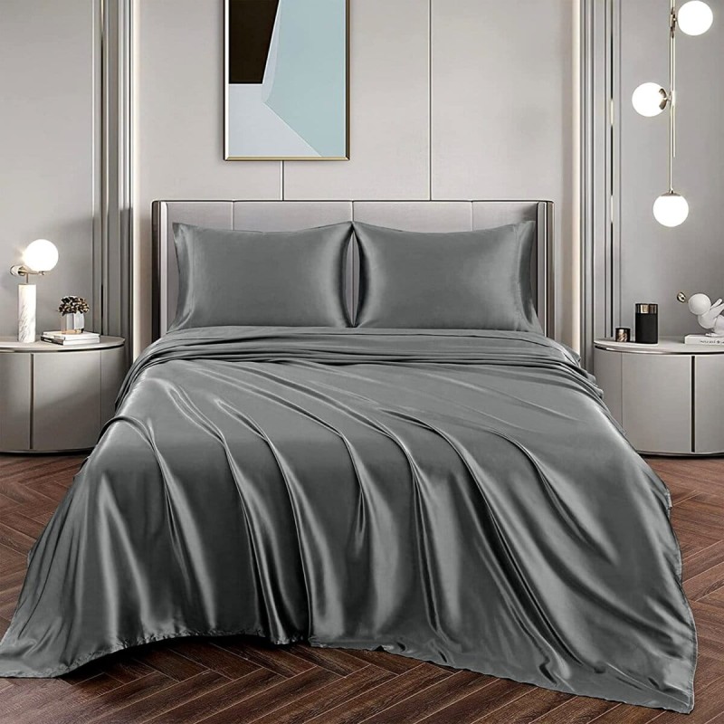 Zestaw: Malbery 160/200 +2x 70/80 Pościel Jedwabna - wzór: Dark Gray