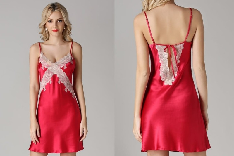  Ekskluzywna Jedwabna Damska Koszulka Nocna Malbery - Wzór:  Simple Red (M)