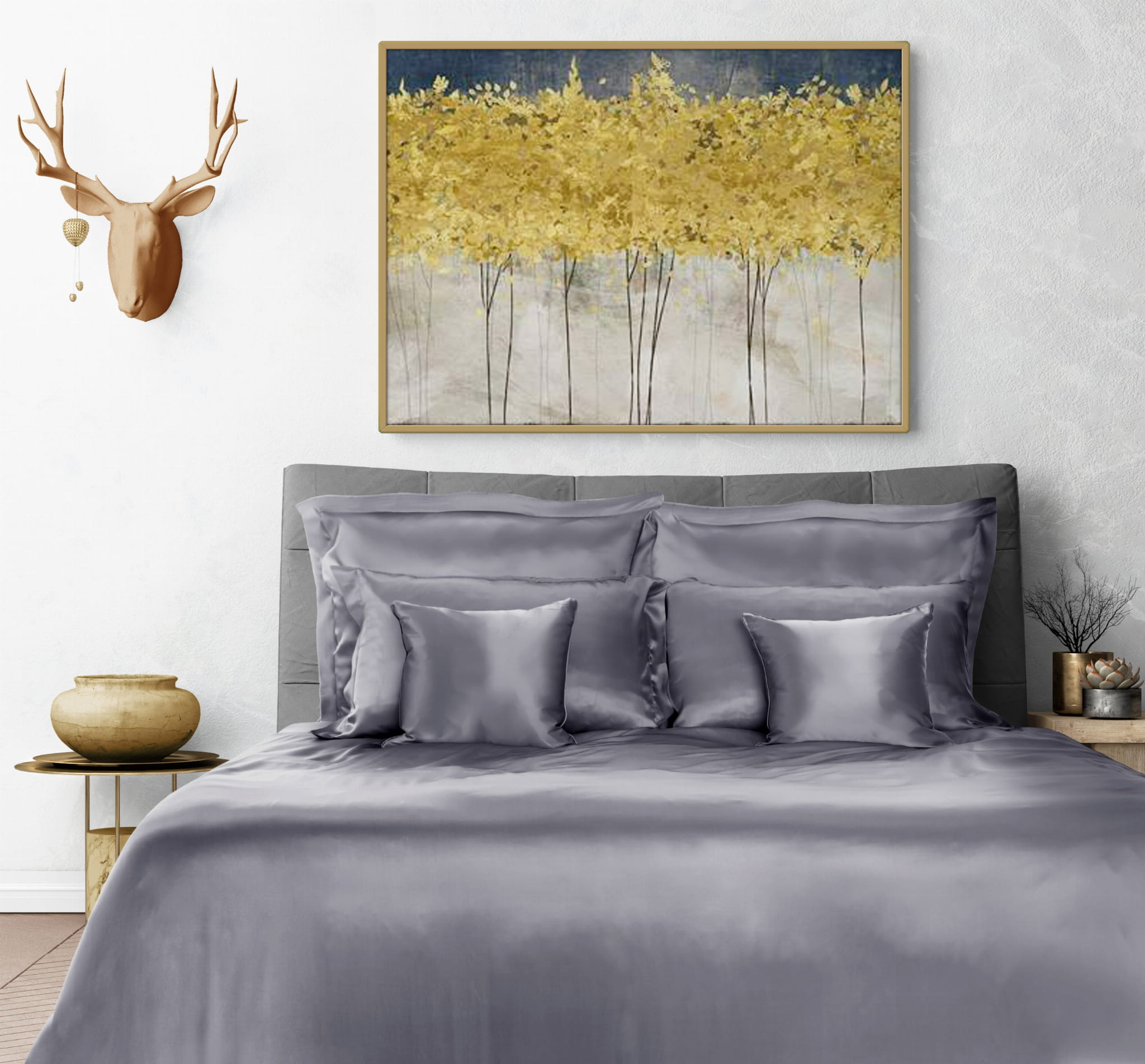 Zestaw: Seven 180/200+2x 70/80 Pościel jedwabna - kolor: Srebrny Ciemny